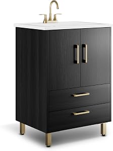 phiestina Fully Pre-Assembled Black 24 inch Bathroom Vanity with Sink, 2 Soft Close Doors 