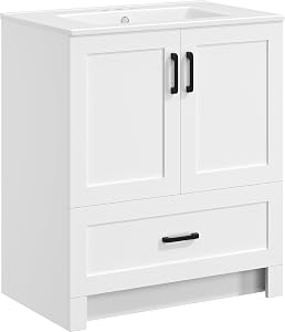 Yaheetech 30" Bathroom Vanity with Ceramic Basin, Freestanding Bathroom Storage Cabin