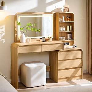 Aitjunz Vanity Desk with Mirror and Lights, 50” Modren Makeup Vanity with 35.43" Mirr