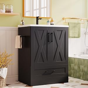 JUMMICO 24" Bathroom Vanity with Sink, Bathroom Storage Vanity Sink Cabinet with 2 Do