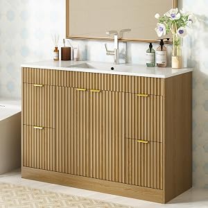 CARPETNAL 48 Inch Bathroom Vanity with Sink, Modern Fluted Bathroom Vanity with Sink with 