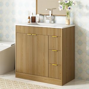CARPETNAL 36 Inch Bathroom Vanity with Sink, Modern Fluted Bathroom Vanity with Sink with 