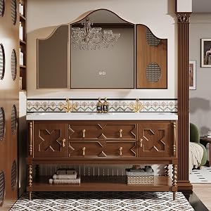 GruiGevi Double Sink Bathroom Vanity, Luxurious Vintage Bathroom Cabinet with Smart Mirror